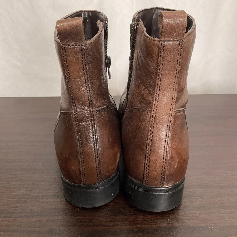 Rockport Boots Men 9.5 Brown Leather Square‎ Toe Side Zip APM2691D Dress Modern